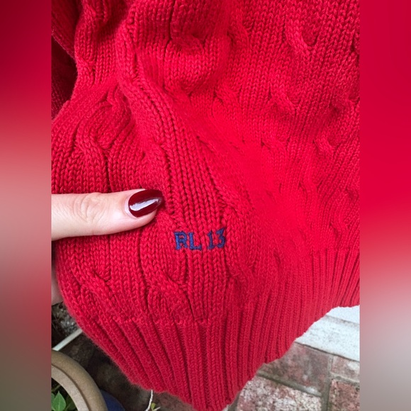 Vintage Ralph Lauren cable knit Teddy Bear Skiing Sweater Red 100% cotton large - Picture 4 of 8